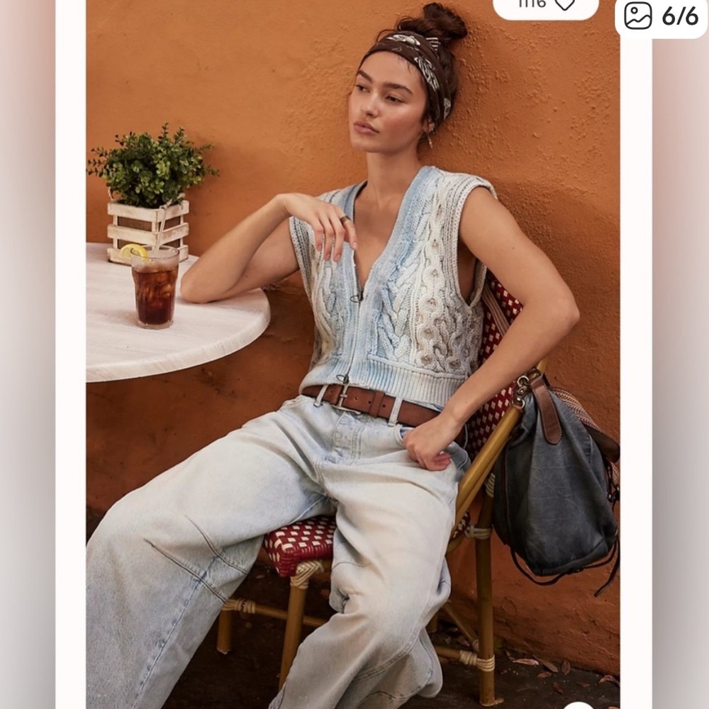 Free people blue rain cable vest size medium nwot - Picture 2 of 8